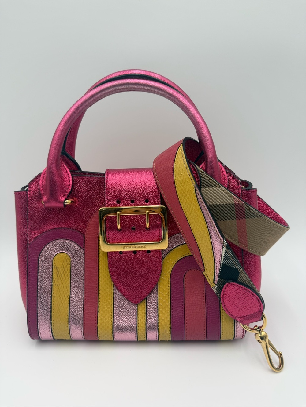 Burberry Limited Edition Buckle Metallic Pink Leather Small Tote